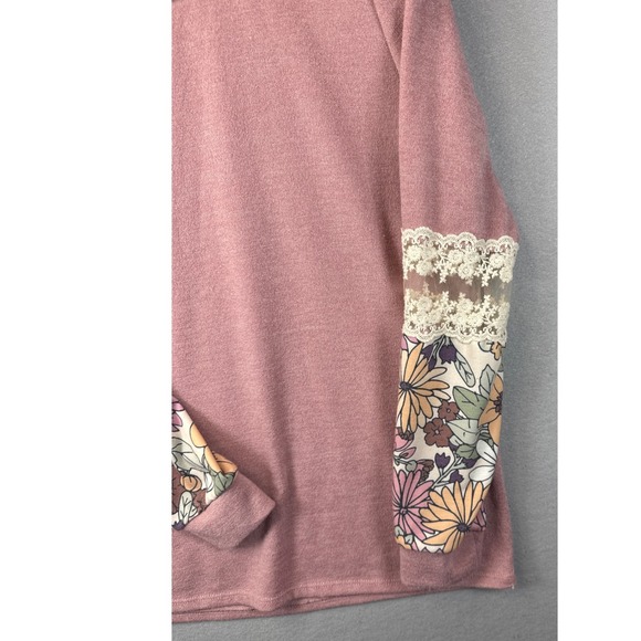 BiBi Top Floral Sleeve Lace Cuff Long Sleeve Blouse Casual Pullover Womens L EUC - Picture 3 of 9